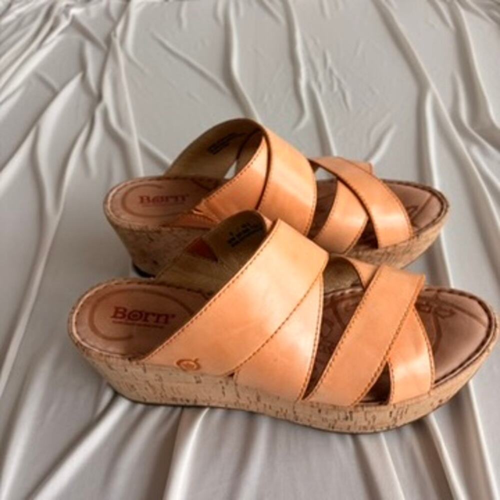 Børn Kapiti Cork Leather Wedge Sandals - Creamsicle Orange, Size 9 - Picture 9 of 11